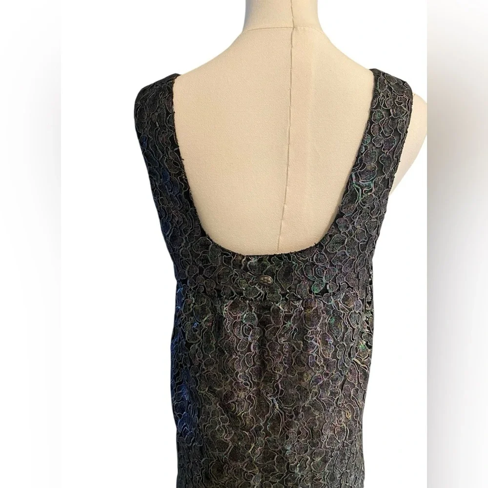 CHANEL Black Iridescent Lace Tank Top